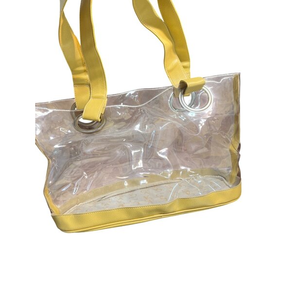 Club A Clear Tote Bag Yellow Faux Leather Dust Bag Footed 15.5" x 10" x 7" - Picture 2 of 7